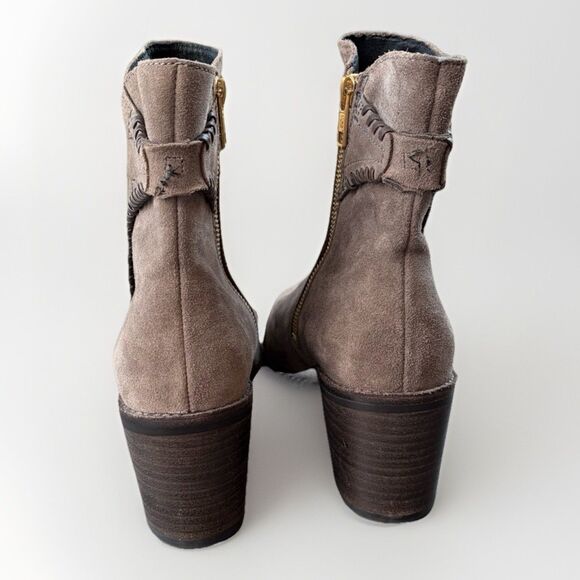 UGG Fraise Whipstitch Boots Size 7.5 Brown Suede Zip Block Heel - Picture 4 of 8